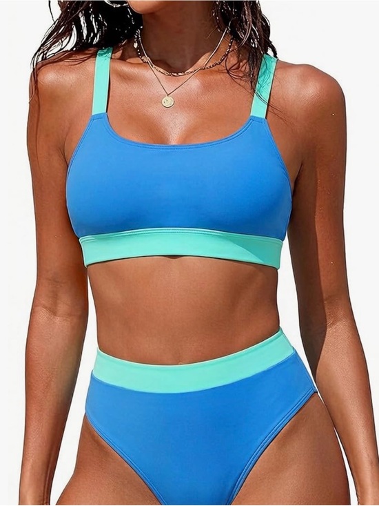 Other - Blue & Mint High-Waist Bikini Two-Piece Swim Set NWOT